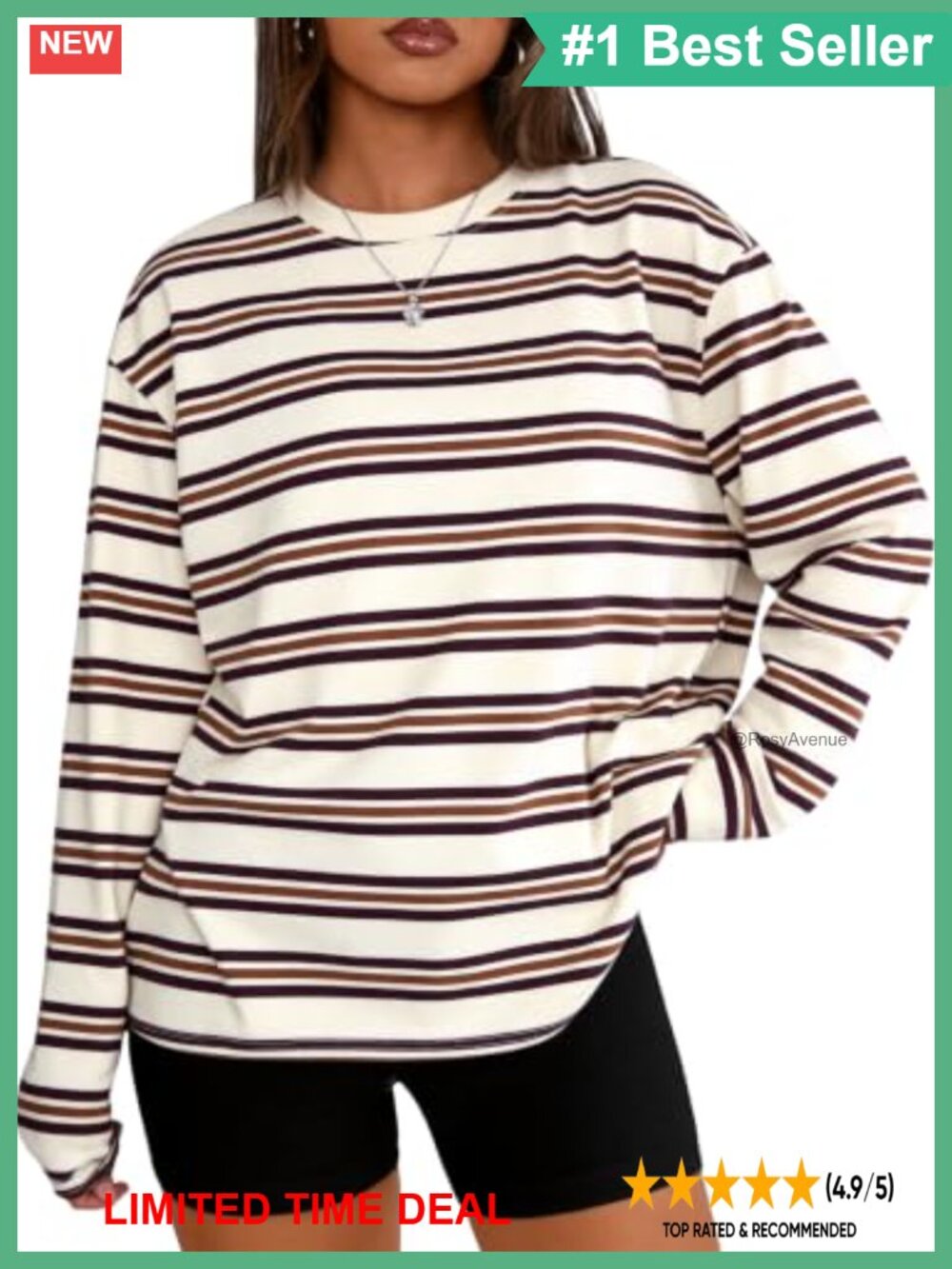 Striped Long Sleeve Crewneck Color Block Pullover Top
